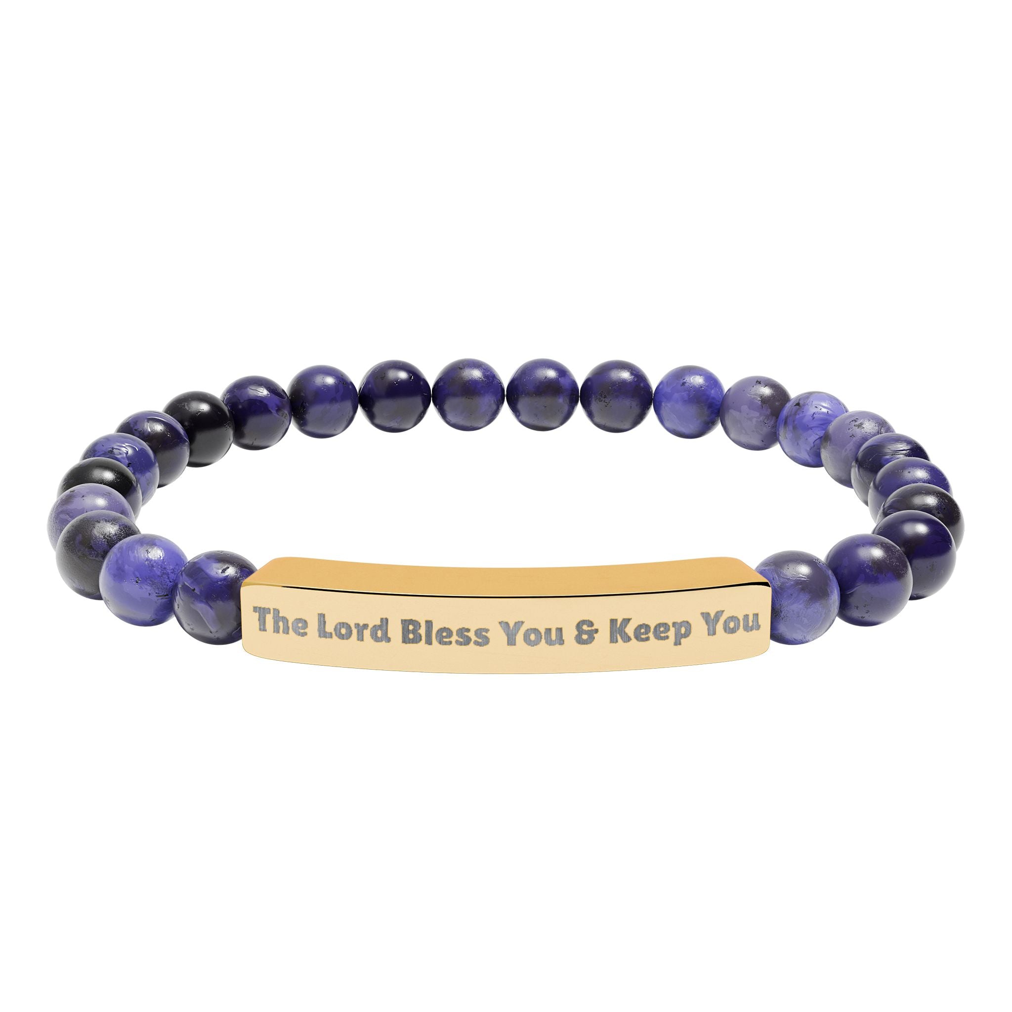 “The Blessing” Engraved Bracelet — Inspired by Numbers 6:24-26 - Semi-Precious Stone - Stainless Steel Bar, 18K PVD Coating available