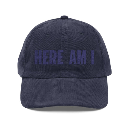 “Here Am I / Send Me” Vintage Corduroy Cap - Faith-Inspired Embroidery