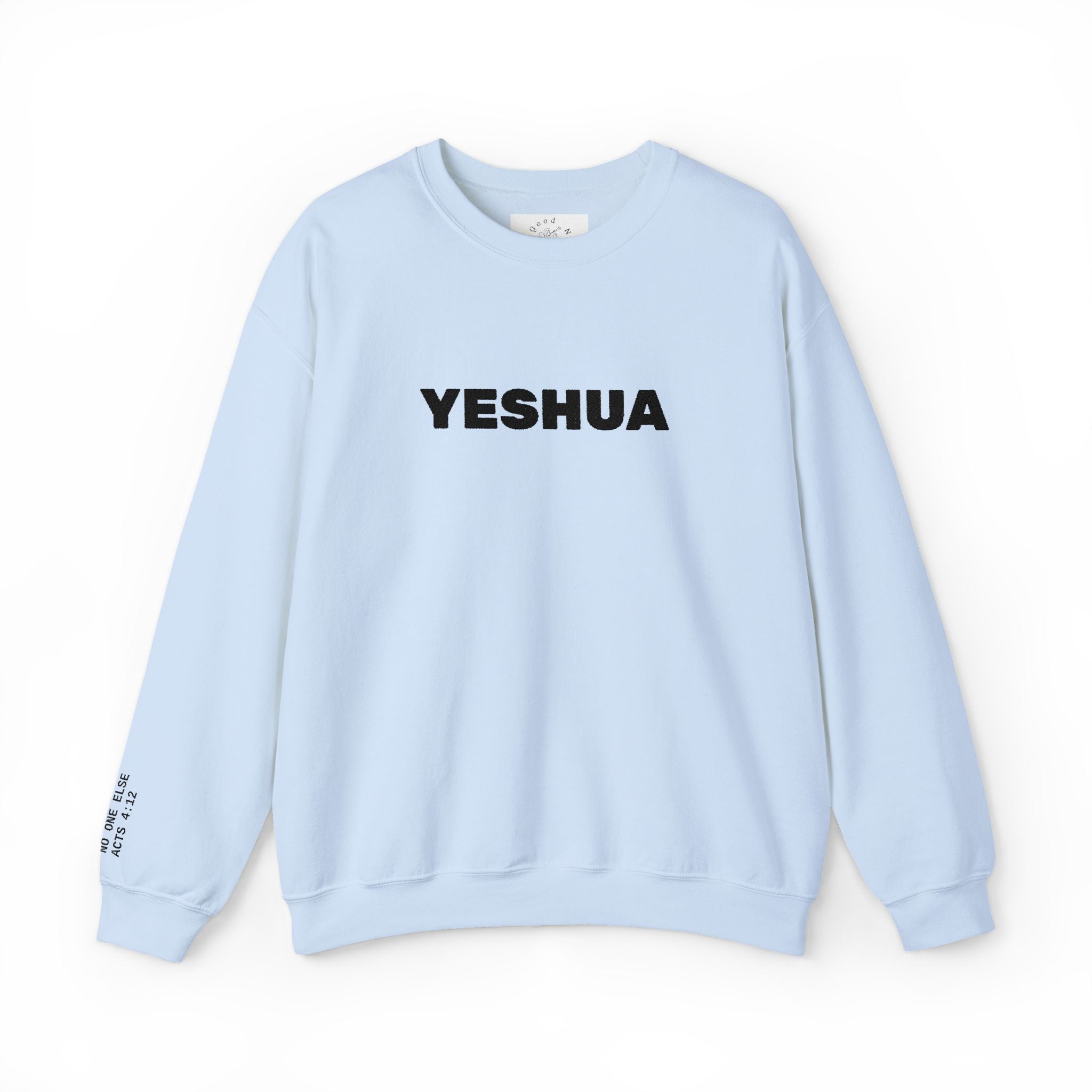 “Yeshua” Embroidered Sweatshirt, Scripture Sleeve - Relaxed Fit
