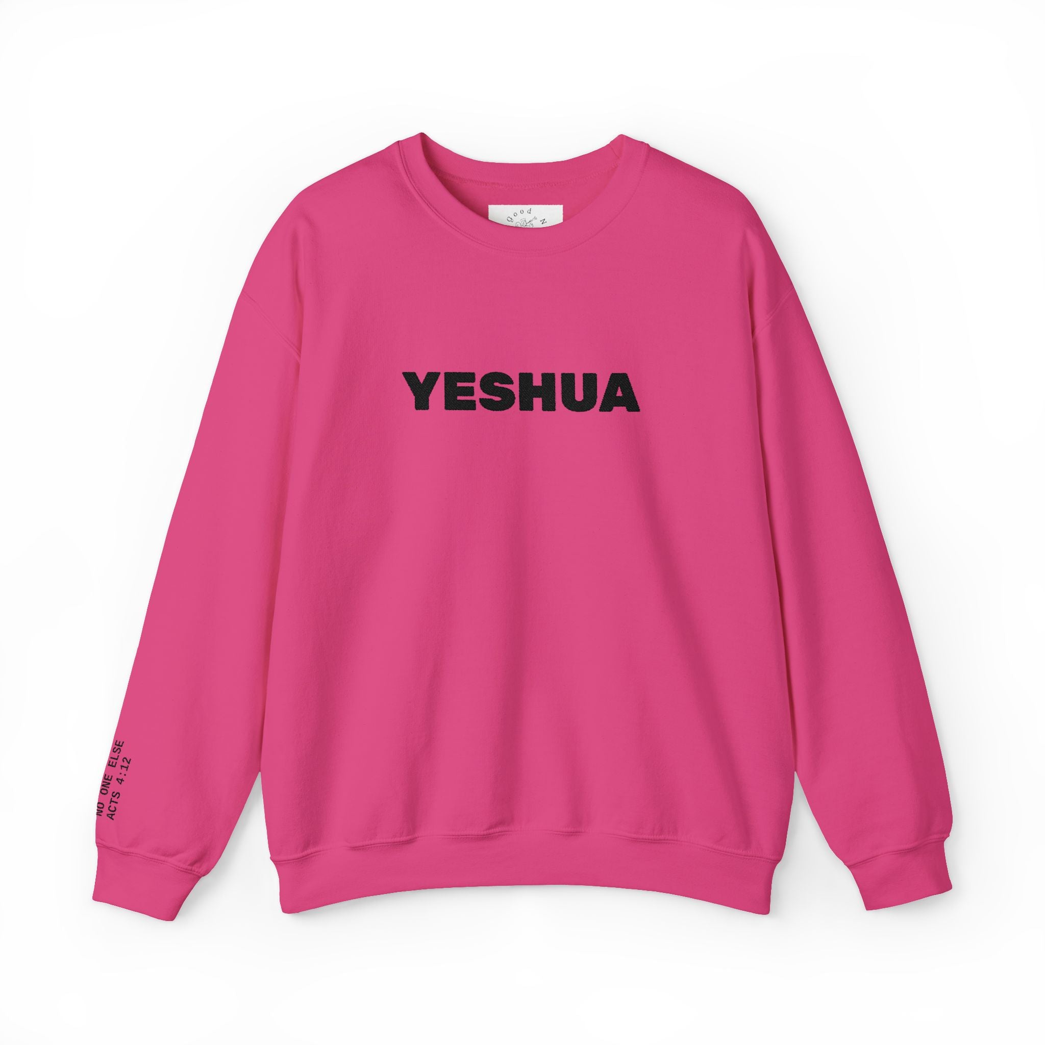 “Yeshua” Embroidered Sweatshirt, Scripture Sleeve - Relaxed Fit