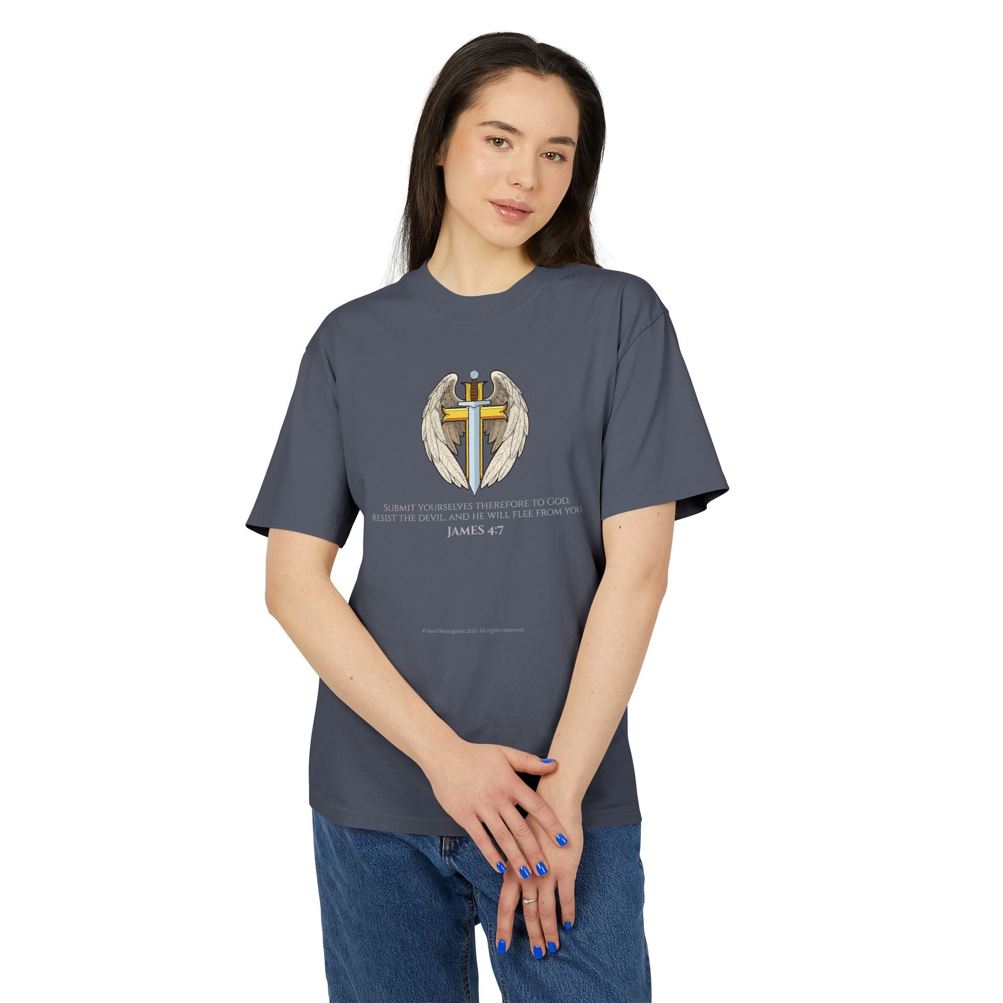 “Michael The Archangel Cross” Faded Heavyweight T-shirt - Streetwear Edition