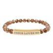 “Jesus Loves Me” Engraved Bracelet – Semi-Precious Stone - Stainless Steel Bar, 18K Gold PVD Coating