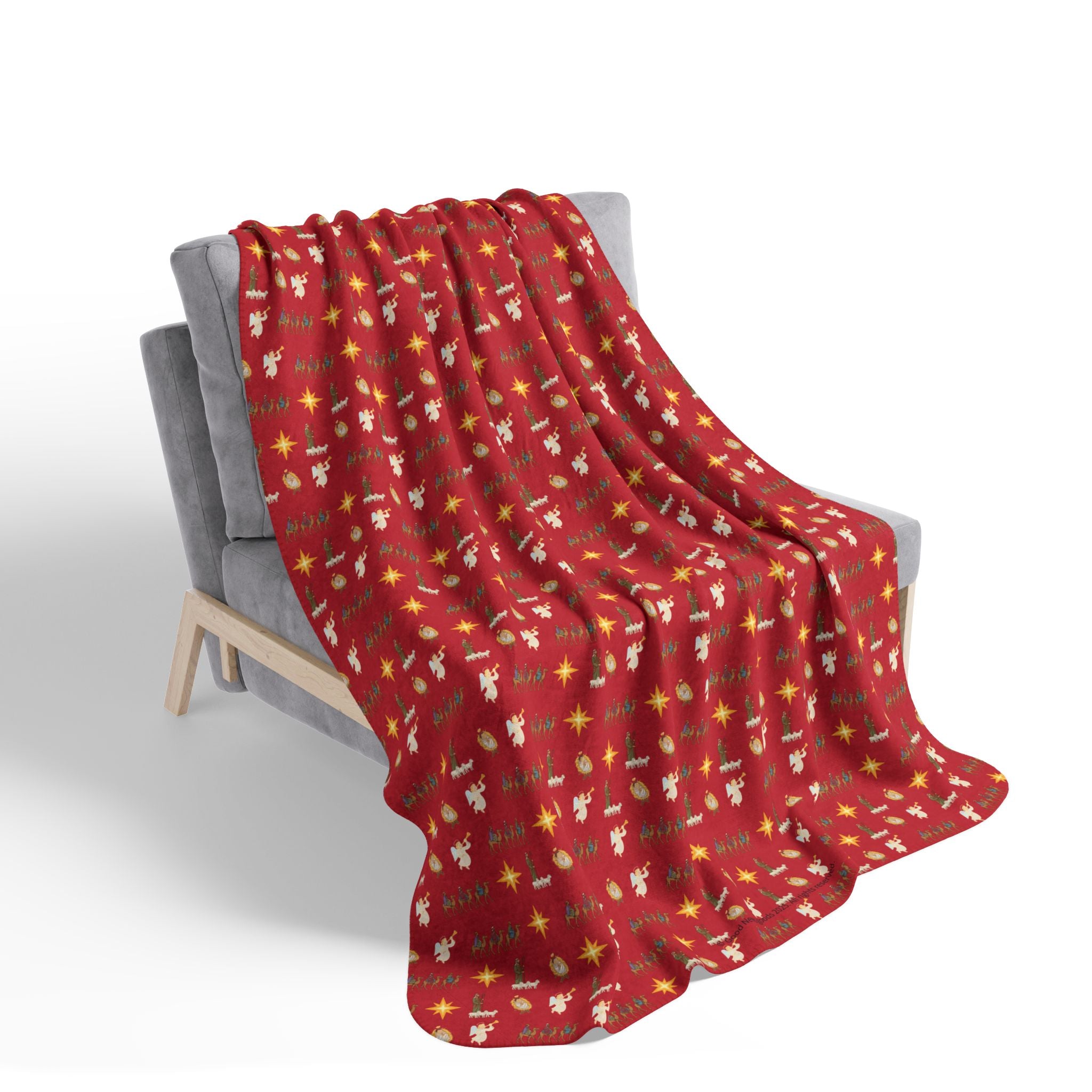 Cozy Nativity Sherpa Blanket Red