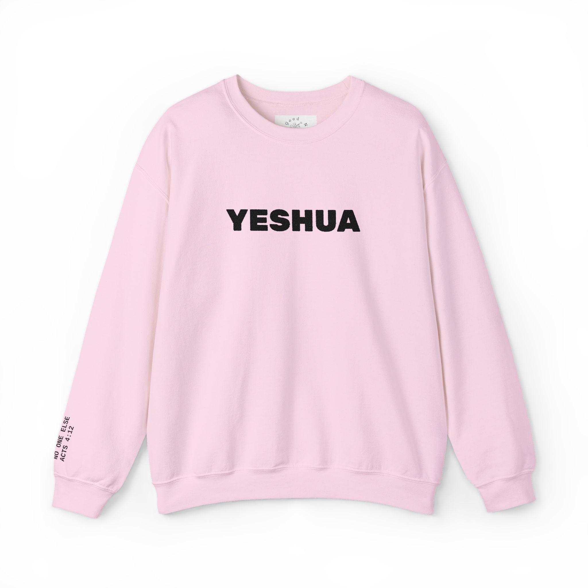 “Yeshua” Embroidered Sweatshirt, Scripture Sleeve - Relaxed Fit
