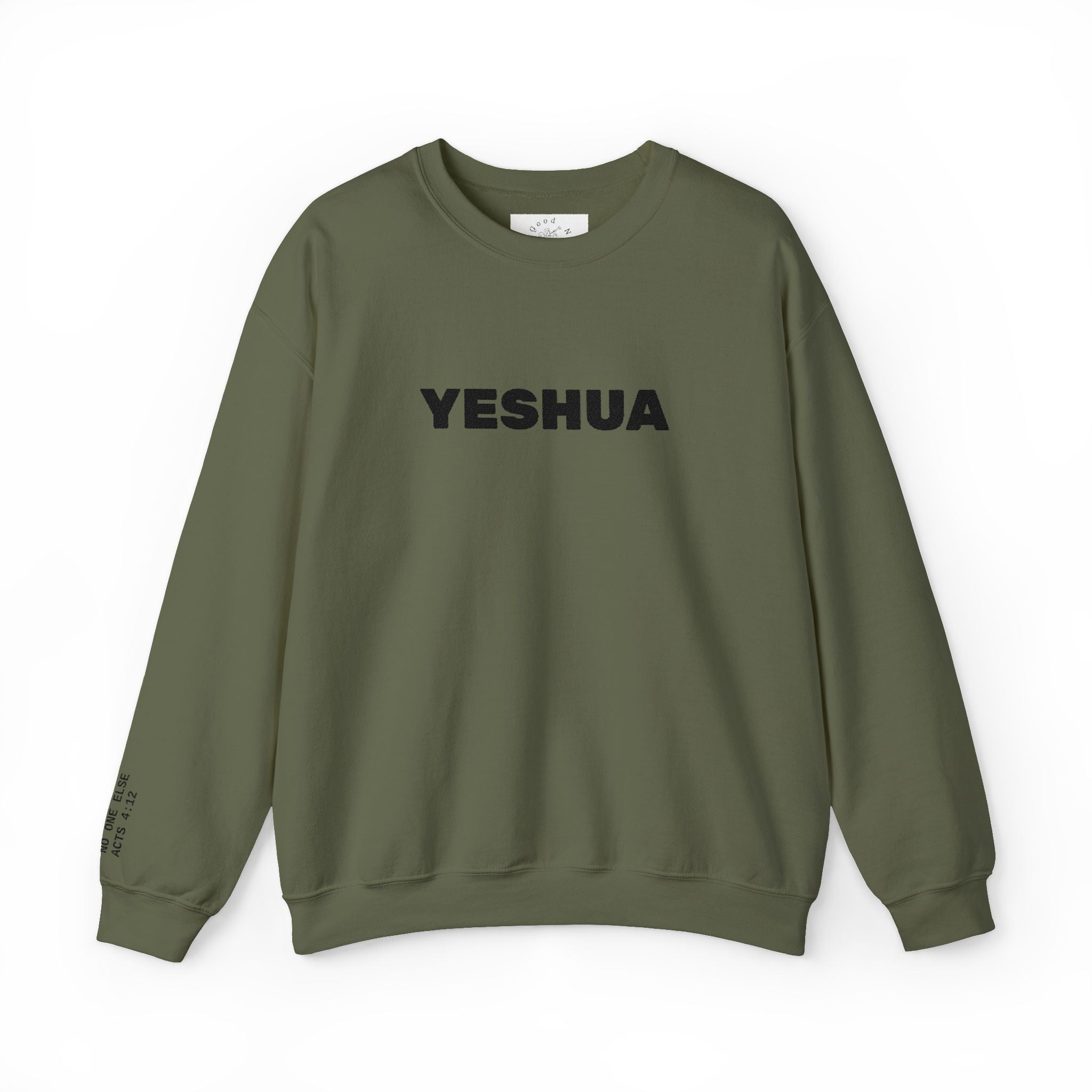 “Yeshua” Embroidered Sweatshirt, Scripture Sleeve - Relaxed Fit