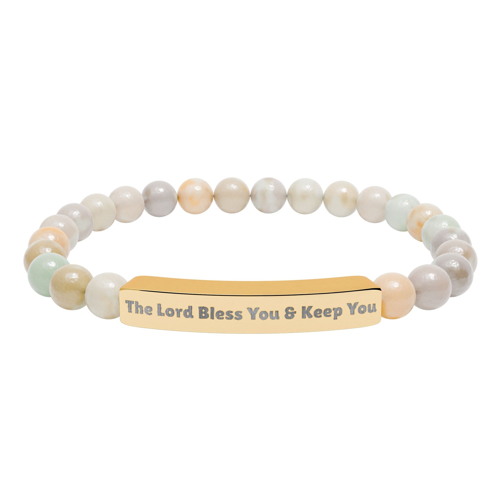 “The Blessing” Engraved Bracelet — Inspired by Numbers 6:24-26 - Semi-Precious Stone - Stainless Steel Bar, 18K PVD Coating available