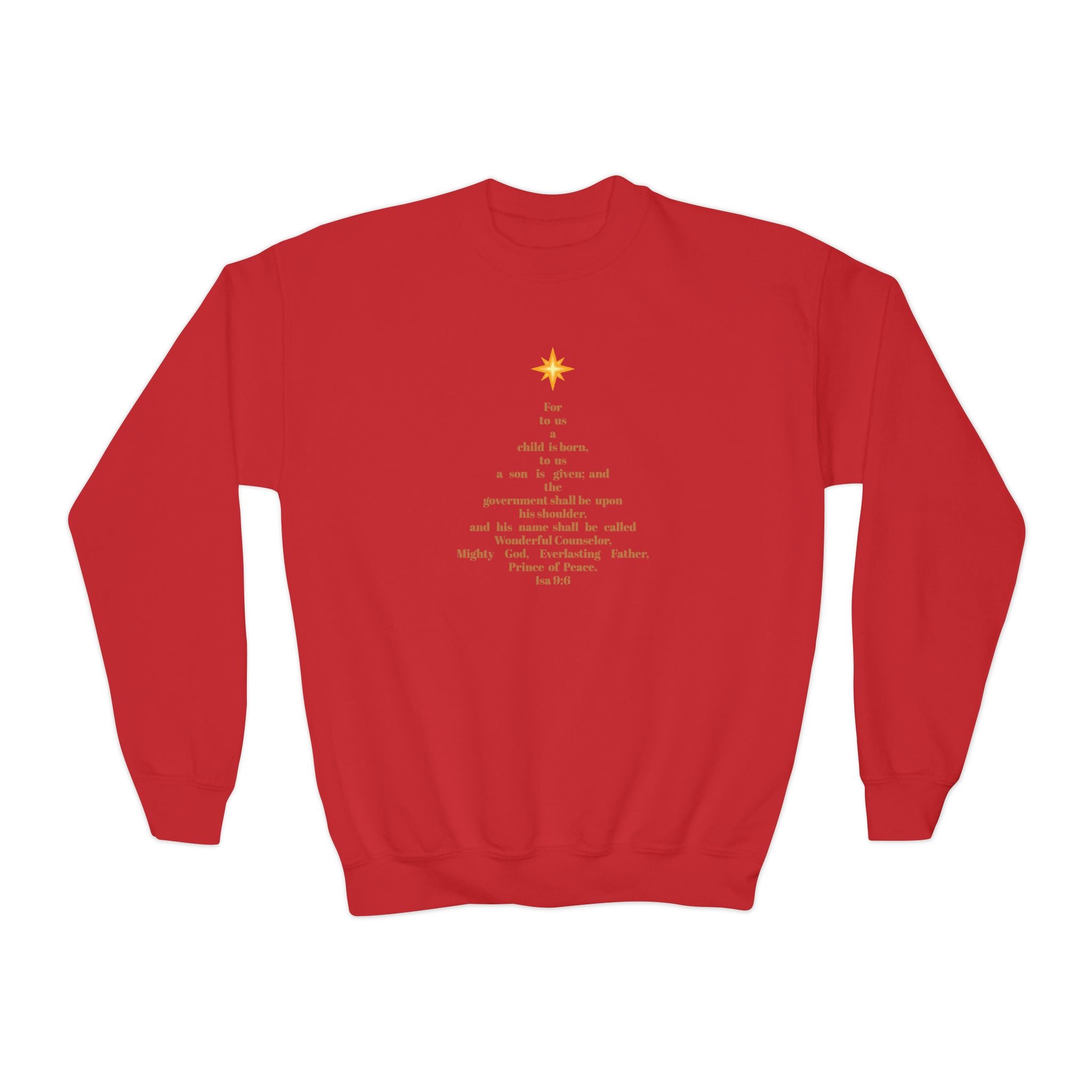Youth “Isaiah 9:6 Christmas Tree” Sweatshirt – Scripture-Inspired Holiday Comfort, 3 Colors