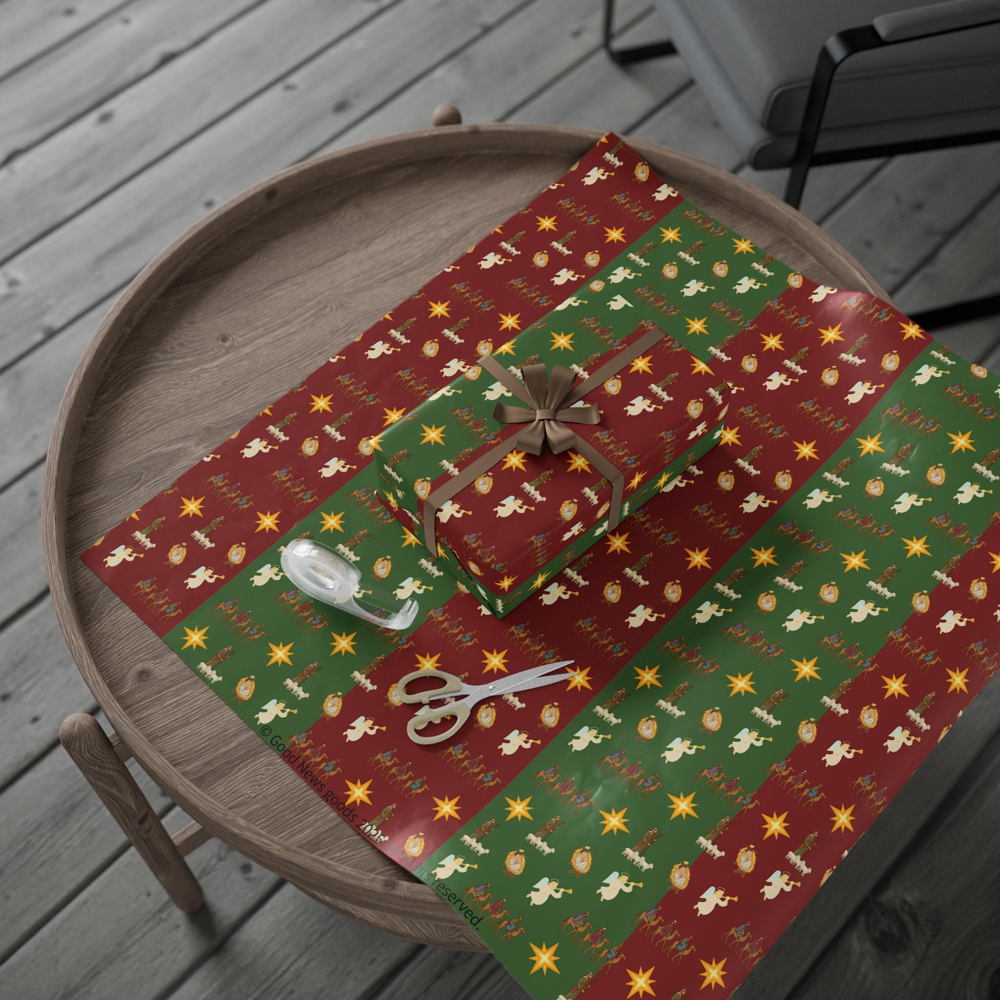 Christmas Nativity Wrapping Paper – Red & Green, Glossy