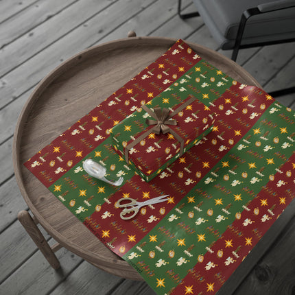 Christmas Nativity Wrapping Paper – Red & Green, Glossy